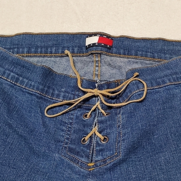 RARE Vintage 90s Tommy Hilfiger Low Rise Leather Lace-up Stretchy Boot Cut Jeans - Picture 6 of 12